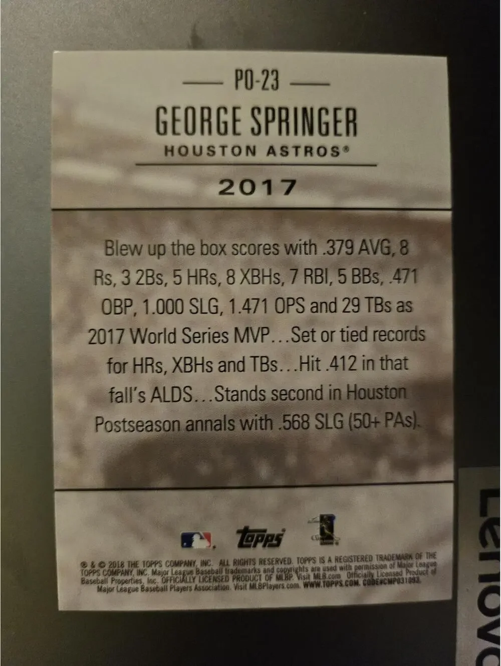 George Springer 2018 Topps Update #PO-23 Postseason Preeminence - Picture 2 of 2
